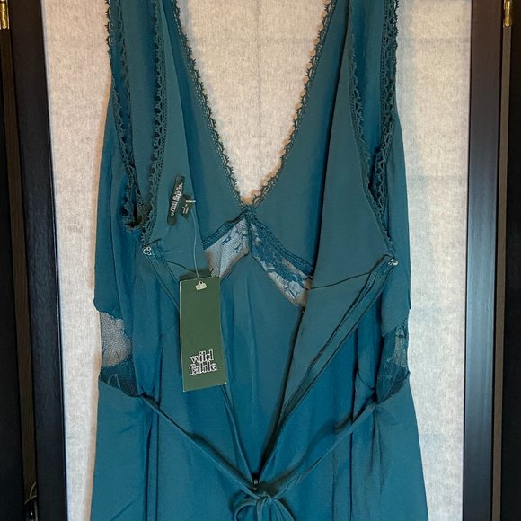 Lace Insert Bodice V Neck Slip Camisole Chemise Midi Dress Teal NWT Wild Fable - Picture 7 of 11